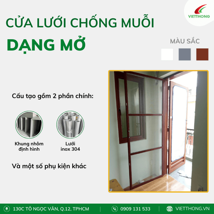 Cấu tạo cửa lưới chống muỗi dạng mở