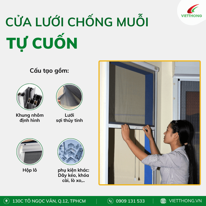 Cấu tạo cửa lưới chống muỗi tự cuốn