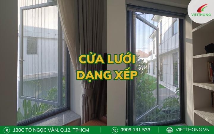 Cửa lưới chống muỗi dạng xếp đơn giản tối ưu không gian