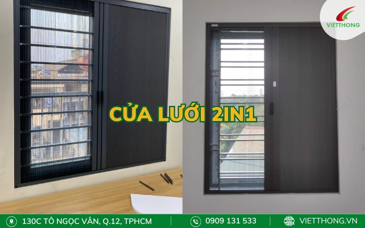 Cửa lưới chống muỗi kết hợp rèm tổ ong 2in1 chống muỗi chống sáng