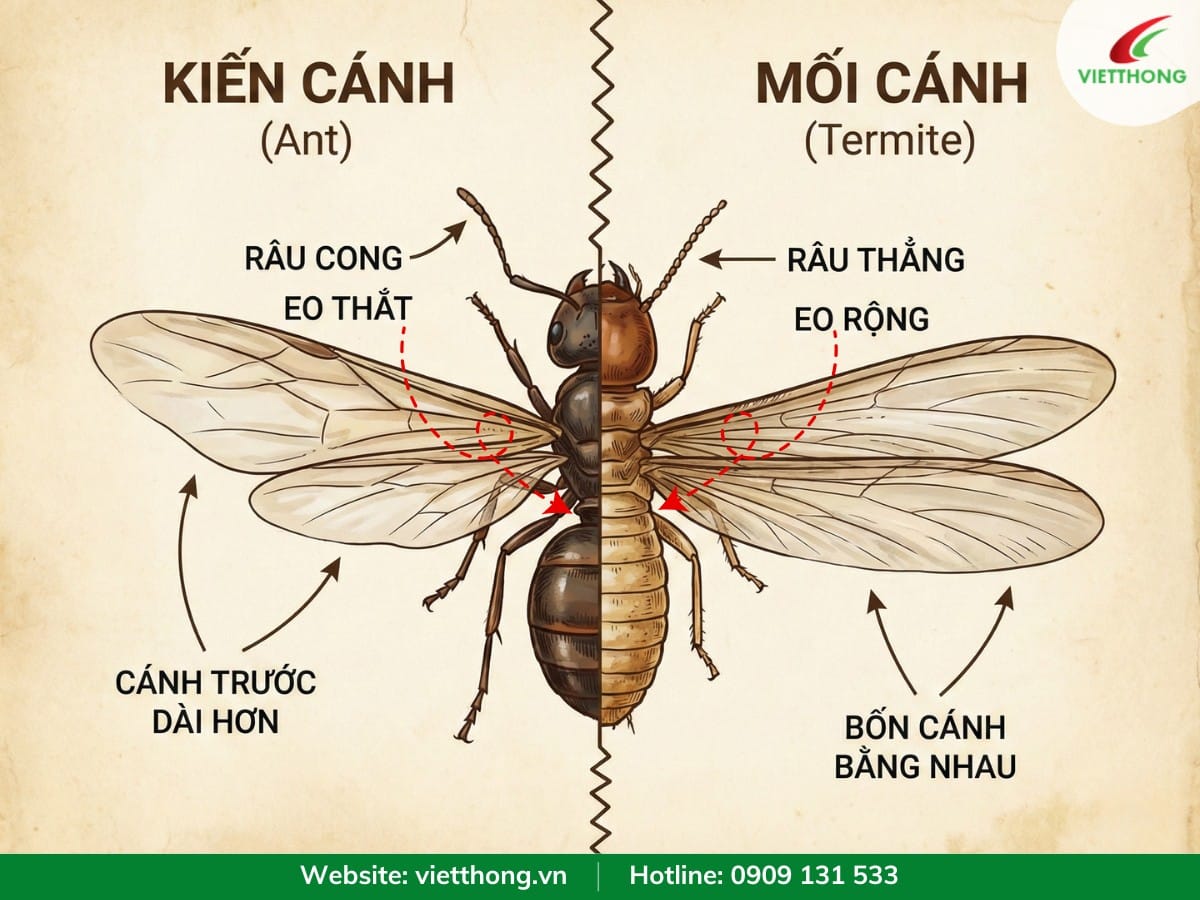 Phân biệt kiến cánh và mối cánh