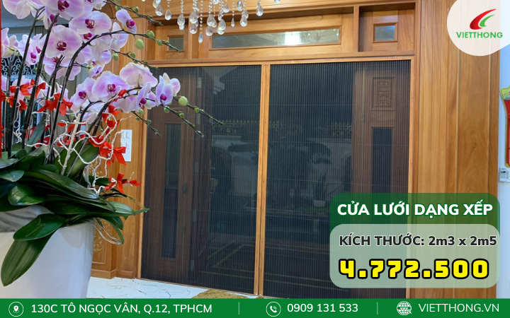 Mẫu cửa lưới xếp kích thước 2m3 x 2m5