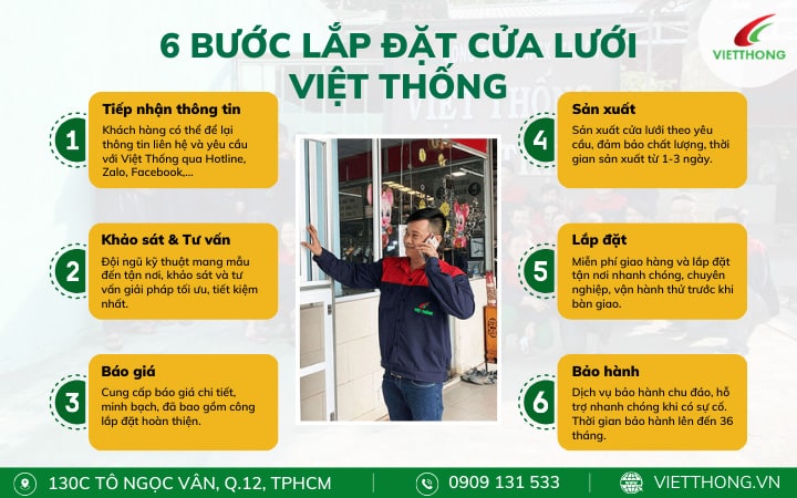 6 bước quy trình lắp đặt cửa lưới chống muỗi Việt Thống