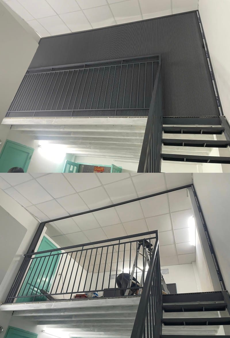 Vách ngăn lạnh gác trọ cửa xếp gọn gàng